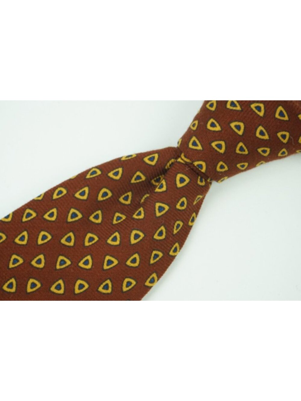 Hayward London Rust Red Gold Bklue Geometric 100% Wool Hand Made Tie